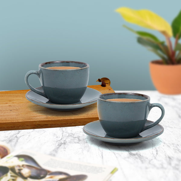 Blue Stone Cappuccino Large Coffee Cups with Saucer (Set of 6)