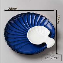 Blue Sea Shell’ Ceramic Platter with Dip Bowl by IZZYLYF