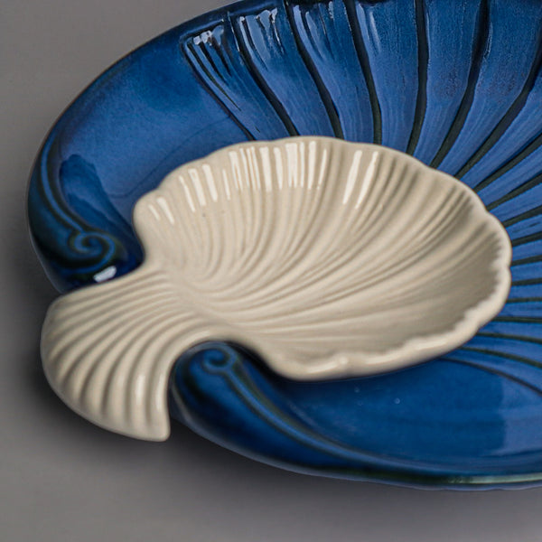 Blue Sea Shell’ Ceramic Platter with Dip Bowl by IZZYLYF