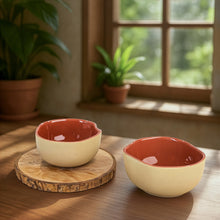 Rustic Charm Ceramic Bowls Set of 2 & Italian Red Ceramic Coffee Mug Set of 2 Combo