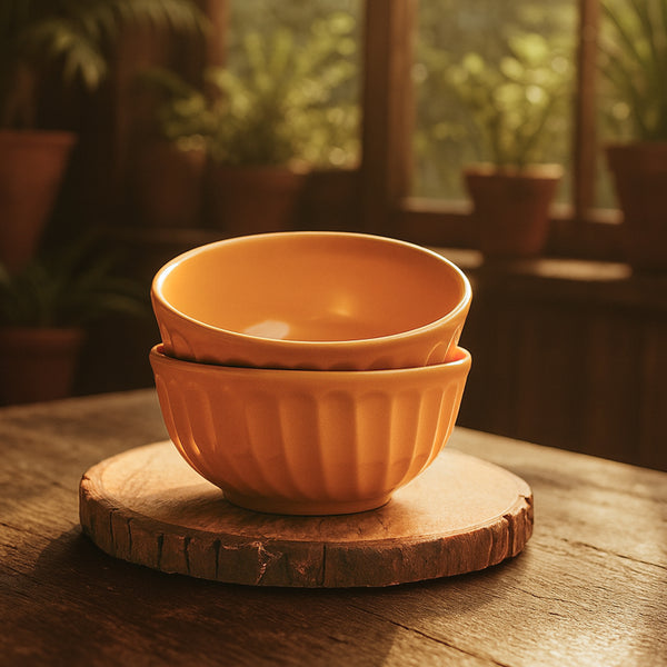 IZZYLYF Wave Yellow Ceramic Bowl(500ml Each)