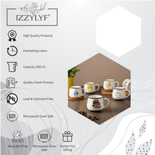 Elegant Emogy Printed White  Tea Cup Set of 6 (200ml Each)