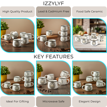 Clock Printed White  Tea Cup Set of 6 (200ml Each)