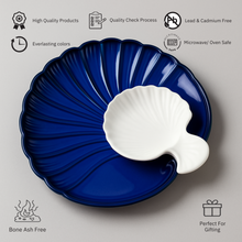 Blue Sea Shell’ Ceramic Platter with Dip Bowl by IZZYLYF