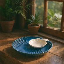 Blue Sea Shell’ Ceramic Platter with Dip Bowl by IZZYLYF