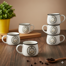 Clock Printed White  Tea Cup Set of 6 (200ml Each)