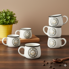 Clock Printed White  Tea Cup Set of 6 (200ml Each)
