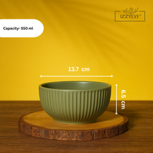 Olive Green Matte Finish Ribbed Ceramic Bowl (550ml Each)