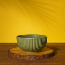 Olive Green Matte Finish Ribbed Ceramic Bowl (550ml Each)