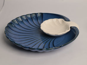 Blue Sea Shell’ Ceramic Platter with Dip Bowl by IZZYLYF