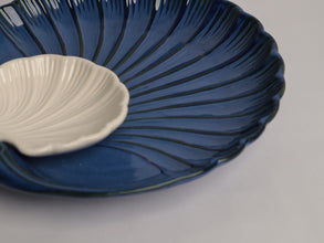 Blue Sea Shell’ Ceramic Platter with Dip Bowl by IZZYLYF