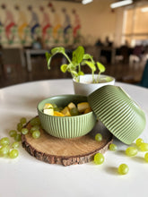 Olive Green Matte Finish Ribbed Ceramic Bowl (550ml Each)