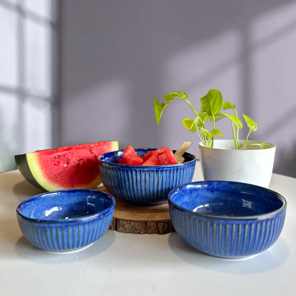 Ocean Sapphire Glow Ceramic Bowl Set - Set of 3