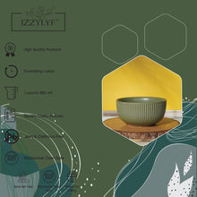 Olive Green Matte Finish Ribbed Ceramic Bowl (550ml Each)