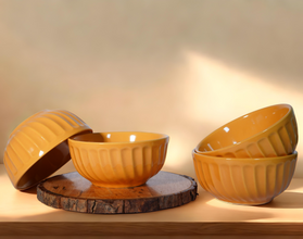 IZZYLYF Wave Yellow Ceramic Bowl(500ml Each)