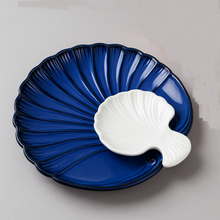 Blue Sea Shell’ Ceramic Platter with Dip Bowl by IZZYLYF