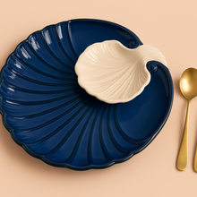 Blue Sea Shell’ Ceramic Platter with Dip Bowl by IZZYLYF