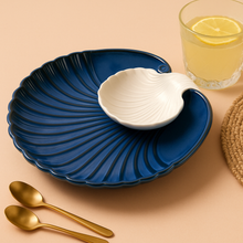 Blue Sea Shell’ Ceramic Platter with Dip Bowl by IZZYLYF