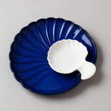 Blue Sea Shell’ Ceramic Platter with Dip Bowl by IZZYLYF
