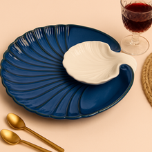 Blue Sea Shell’ Ceramic Platter with Dip Bowl by IZZYLYF