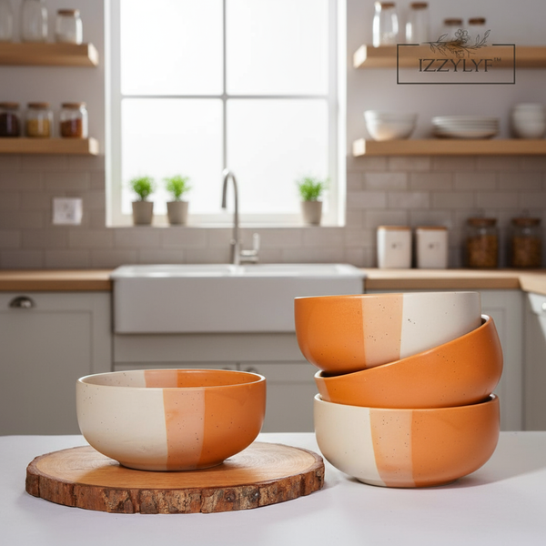 IZZYLYF Tritone Matte Finish Ceramic Bowl (500ml Each)