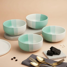 Tritone Green Ceramic Bowl set of 2 (500ml Each) & Peripheral Green Coffee Mug Set of 2 Combo