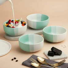 Tritone Green Ceramic Bowl set of 2 (500ml Each) & Peripheral Green Coffee Mug Set of 2 Combo