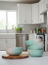 Tritone Green Ceramic Bowl set of 2 (500ml Each) & Peripheral Green Coffee Mug Set of 2 Combo