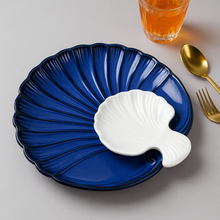 Blue Sea Shell’ Ceramic Platter with Dip Bowl by IZZYLYF