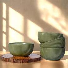 Olive Green Matte Finish Ribbed Ceramic Bowl (550ml Each)