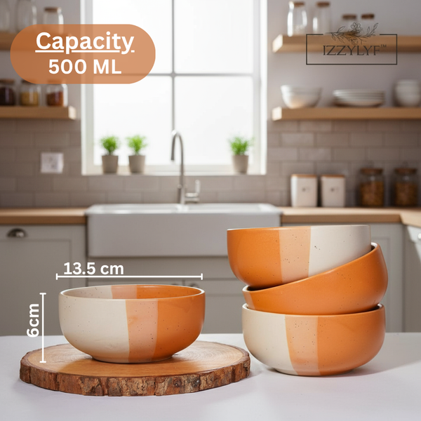 IZZYLYF Tritone Matte Finish Ceramic Bowl (500ml Each)