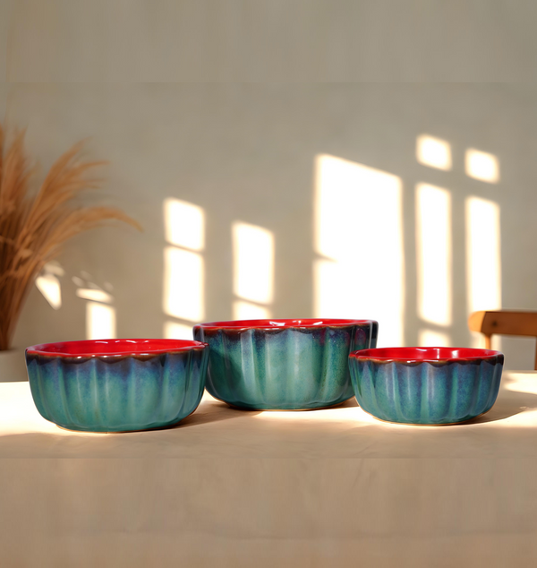 Sunset Mirage Green Ceramic Bowl Set - Set of 3