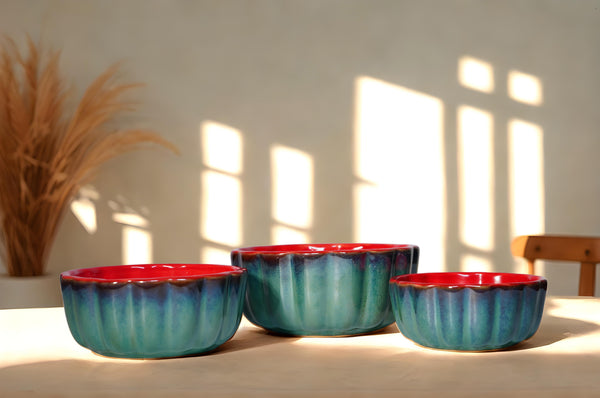 Sunset Mirage Green Ceramic Bowl Set - Set of 3
